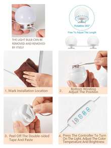 1pc 4/6/8/10/12/14/16 Bulbs Vanity Mirror Light, LED Makeup Mirror Light, Mirror Bulbs, USB Powered, 3-Color Adjustable Brightness, Suitable For Bathroom, Bedroom Makeup Lighting, Gift - White - View 9