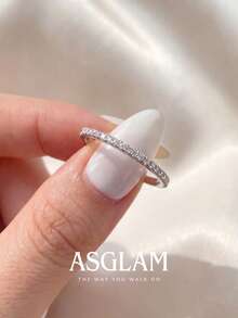 1pc Minimalist Zirconia Ring, Women's Engagement Wedding Party Daily Wear Anniversary Jewelry Gift - Silver - View 2