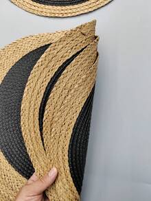 1pc/4pcs/6pcs 15-Inch Black Round Woven Placemats, Round PP Woven Placemats, Wide Paper Edge, Washable, Wipeable, Easy To Clean, Heat Resistant, Suitable For Holiday Parties, Indoor And Outdoor Daily Use - Black - View 10
