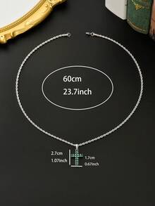 Men Stainless Steel Green Rhinestone Cross Pendant Twist Rope Chain Necklace, Hip Hop Punk Street Statement Jewelry - White - View 3