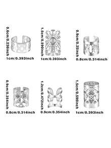 90pcs Multi-Form Hair Rings Floral - Diverse Adjustable Alloy Hair Cuffs, Boho Garden Style Jewelry For Kid's Dreadlocks & Braids (Without Box) - Silver - View 6