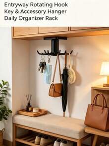 Creative Kitchen Wall-Mounted Rotating Spoon/Spatula 6-Claw Hook, Cabinet And Bathroom Small Item Storage Rack, Clothing Drawstring Bag Hanging Rack, Kitchen Storage Rack, Clothes Hanger, Hook, Kitchen Storage And Organization - Multicolor - View 8
