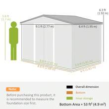 9 X 6ft Metal Shed, Outdoor Storage House With Ventilation Slots, Foundation Kit And Lockable Double, Dark On-Site - 1 - View 3