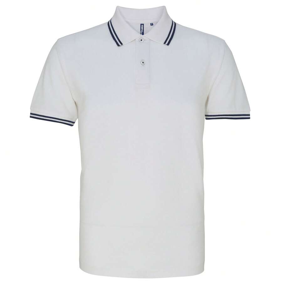Roly Asquith & Fox Mens Classic Fit Tipped Polo Shirt - White/ Navy - View 1