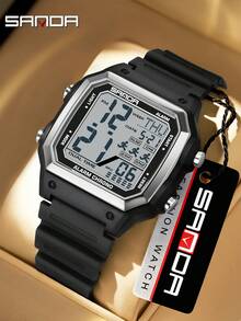 SANDA 6380 Men's Digital Sports Watch, Rubber & Steel Strap, Multifunction Outdoor Alarm Chrono Waterproof LED Dual Time Wristwatch - One Size Fits All - View 22