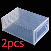 2pcs Transparent Stackable Shoe Boxes, Front Flip‑Open Door Shoe Organizer, Thick Plastic Shoe Storage Bins With Back Ventilation Holes For Odor‑Resistant Air Circulation, Easy Assembly Space‑Saving Shoe Container For Closet Home Bedroom Shoe Storage - Multicolor - View 9