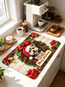 1PC Christmas Element Welcome Mat, Diatomite Absorbent Small Rug, Non‑Slip Floor Mat For Stove Coffee Machine Water Bar Counter, Christmas Halloween Home Decor, Indoor Outdoor Doormat For Front Door Kitchen Area - Multicolor - View 2