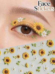 1pc Fresh Sunflower Face Sticker! Ins-Style Daisy Flower Sticker, Music Festival Concert Makeup Decoration, Waterproof Sweatproof, Photo-Ready, Sweet Girl Vibe Y2K, Glitter Face Sticker, Carnival, Face Sticker, 3D Sticker, Face Gem, Decorative Sticker - Multicolor - View 1