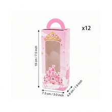 Pink Princess Castle Party Favor Box With Handle And Transparent Window, Crown Gift Candy Box, Princess Birthday Party Decoration Supplies - Multicolor - View 9