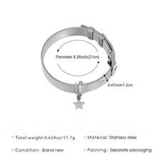 1pc 304 Stainless Steel Mesh Bracelet With Minimalist Star Pendant, Watch Band Style Adjustable Women's Jewelry For Daily Wear - Silver - View 6