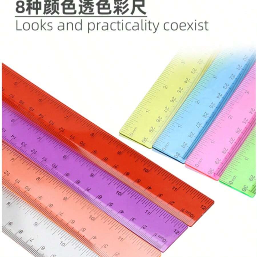 12 Inch /30 CM Assorted Color Transparent Plastic Rulers, Flexible Dual Scale Ruler For School, Office, Drawing Measuring - A - View 1