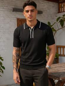 ALTZTAR Men's Casual Knit Polo Short Sleeve Top - Black - View 2
