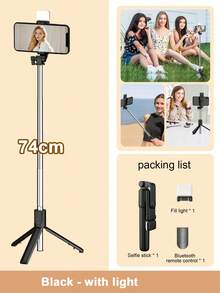 66.9" Extendable Wireless Remote Control Selfie Stick With LED Fill Light, Foldable Phone Tripod, Compatible With IOS And Android Smartphones, Suitable For Live Streaming, Makeup, Parties, Summer Vacation, Travel, Outdoor Activities - Multicolor - View 17