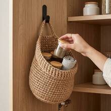 3PCS Hanging Woven Basket Set With 3 Sizes, Boho Cotton Rope Wall Hanging Storage Baskets, Decorative Space Saving Wall Organizer For Bathroom Bedroom Living Room - Khaki - View 3