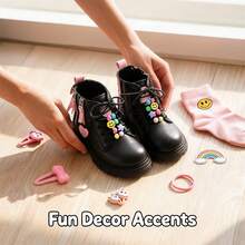 Cute Little Girl Heart Pattern Ankle Boots, Sweet Pink Detail Side Zipper Lace-Up Non-Slip Thick Sole Combat Boots, Suitable For Autumn/Winter - Black - View 9