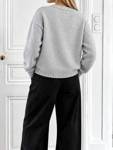 2026 New Casual Vintage Women's Front Button Cardigan, Solid Color Knitted Sweater, Spring/Autumn Long Sleeve Outerwear, Autumn/Winter Fall - Grey - View 3