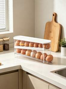 Double Layer Egg Storage Box Space-Saving Double Layer Rolling Egg Storage Container Egg Organizer Rack Kitchen Egg Tray Automatic Rolling Egg Storage Rack Home Storage Kitchen Gadget Home Decor Home Supplies Women Mom Room Decoration - Multicolor - View 10