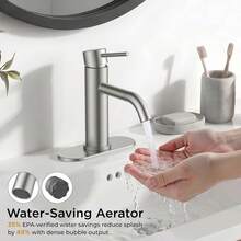 Mcmxtap Cromo Mezcladora Monomando para Lavabo, Llaves para Lavabo baño Agua Caliente y Fría Grifo, Llave Mezcladora para Lavabo Bajo, Grifo para Lavabo de Baño Acero Inoxidable con Doble Flexible Mangueras - Níquel cepillado - Ver 4