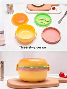 Portable Hamburger Lunch Box Leak-Proof Cover, School Office Plastic Food Container, Picnic, Children Student Lunch Box, Microwave Bento Box - Multicolor - View 11