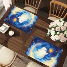 1/4/6pcs Halloween Series Starry Night Cute Ghost Pattern Printed Placemats, Heat Resistant Table Mats For Home Kitchen/Dining Table Protection, Party Scene Decoration - Multicolor - View 7