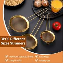 3pcs/1pc Set Gold Fine Mesh Flour Sieve, Kitchen Strainer, Baking Tool, Kitchen Accessory, Cookware, Tableware - Gold - View 8