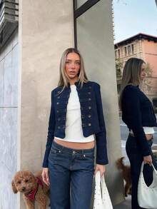 Women's Vintage Blue Short Jacket - Blue - View 2