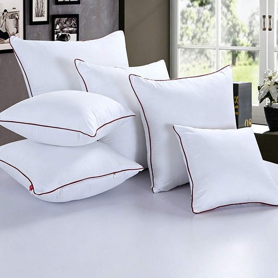 1pc High-Quality Luxury High-Rebound Throw Pillow Cushion Core, Premium Home Pillow Cushion For Sofa, Car, Bed, Lounge Chair, Garden, Patio And More, Perfect Gift - Red-edged Brushed Fabric Pillow Insert - View 1