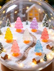 5/1pc Mini Resin Glow-In-The-Dark Christmas Trees Figurines,Glow In Dark Effect, 8 Colors For Fairy Garden And DIY Landscape Decor, For Desktop Gifts And Crafts,Christmas Decorations, Christmas Home Decorations, Miniature Flower Pot Decorations - Multicolor - View 3
