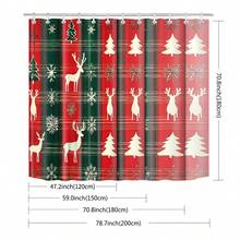1pc Christmas Print Shower Curtain, Abstract Vintage Polyester Fabric Shower Curtain With 12 Hooks, Suitable For Bathroom Or Bathtub Decoration - Multicolor - View 3
