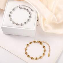 Fashionable Women's Gold Bracelet, Exquisite 3D Ring Buckle Element Design, Minimalist Versatile Style, Suitable For Daily Wear Elegant Wrist Accessory - 3D Link Bracelet - View 2