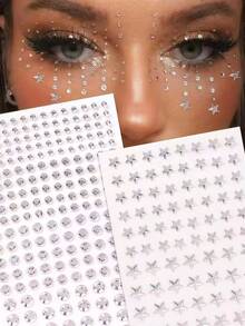 2PCS 3D Silver White Large & Small Star Rhinestone Eye & Face Decor Stickers DIY Music Festival Y2K Makeup Party Eye & Face Decor Stickers - White - View 1