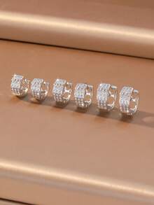 6pcs/1set, Luxury Alloy Zirconia Stud Earrings Set, Multiple Styles Of Full Rhinestone Shiny Hoop Earrings, Various Geometric Cross Design, Women's Fashion Earrings, Suitable For Daily Commute, Party, Gathering, Gift, Versatile Accessory - Multicolor - View 4