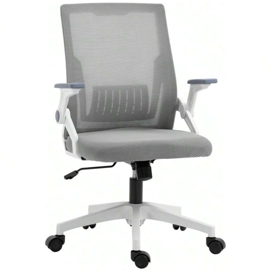 Mesh Office Chair, Computer Desk Chair With Flip-Up Armrests, Lumbar Back Support And Swivel Wheels, Black On-Site - Grey + Polyester - View 1