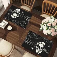 1/4/6pcs Halloween Series Bone Font Skeleton Spider Web Pattern Printed Placemats, Heat-Resistant Table Mats For Home Kitchen/Dining Table Protection, Party Scene Decoration - Multicolor - View 7