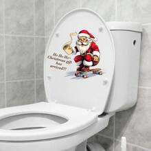 1pc Creative Cartoon Santa Claus Holding Toilet Paper Roll Bathroom Toilet Sticker Home Decor Self-Adhesive Wall Decal - A - View 4