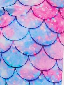 Traje de baño de una pieza rosa de moda para niñas y preadolescente con estampados en múltiples colores de escamas de tipo sirena especial para vacaciones verano playa piscinas - Multicolor - Ver 7