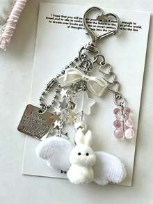 CCD Handmade Sweet Girly Key Chain Niche Pendant, Sweet Girly Lanyard Keychain Niche Angel Rabbit Pendant. Key Chain, Bag Charm, Keychain, Wallet Charm, Car Accessory, Happy Dog, Wallet Charm And Accessory, Women's Car Accessory, Bag Charm Pendant - Multicolor - View 1
