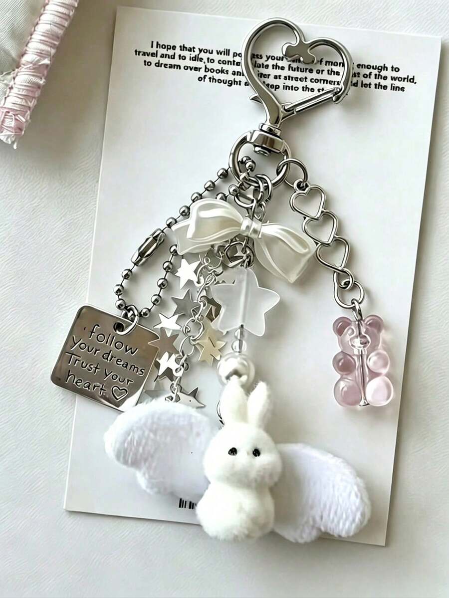 CCD Handmade Sweet Girly Key Chain Niche Pendant, Sweet Girly Lanyard Keychain Niche Angel Rabbit Pendant. Key Chain, Bag Charm, Keychain, Wallet Charm, Car Accessory, Happy Dog, Wallet Charm And Accessory, Women's Car Accessory, Bag Charm Pendant - Multicolor - View 1