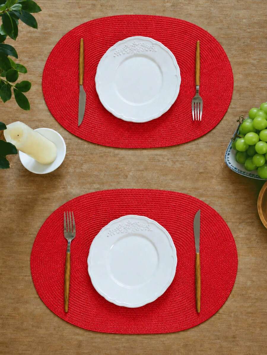 45*30cm PP 手編織餐墊、12cm 杯墊、圓形編織餐墊、耐熱餐墊、裝飾餐墊、多色可選、桌墊、防皺餐墊，適用於生日、聖誕節、萬聖節