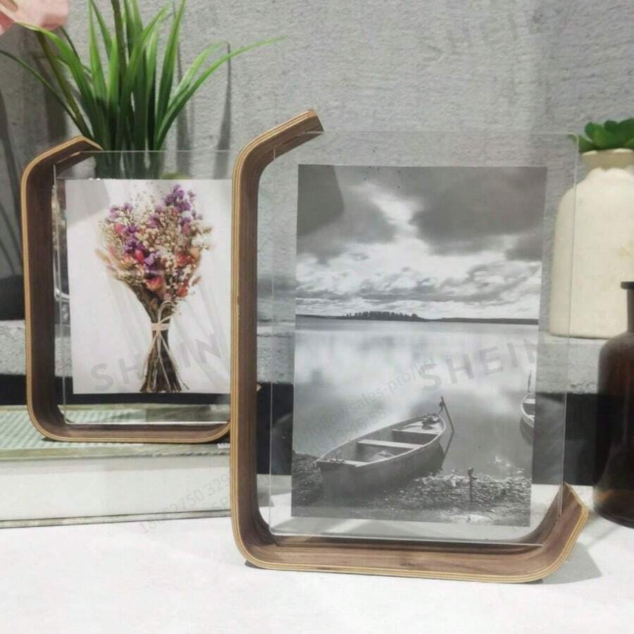 2 Pieces Multi-Functional Acrylic Photo Frame With Wooden Stand - Perfect For Displaying Photos, 4x6 Inch/6x8 Inch Photo Frames, Double-Sided Desktop Display, Wedding Photo Decoration, Personalized Commemorative Gifts For Christma - Multi-color - View 1