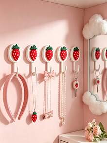 8pcs Pink Floral Theme Adhesive Hooks (Random Color), Novel And Unique Design, Perfect For Hanging Towels, Aprons And Various Small Items In Kitchen, Bathroom Or Entryway, Ultra Strong Adhesive, No Drilling, Ideal For Mother's Day Gift - View 7