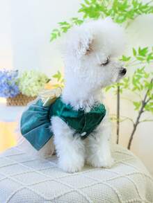1件寵物衣服 狗狗貓咪服飾配件 小型犬幼犬服裝 婚禮禮服 網紗裙系列 Margaret公主裙－祖母綠 - 彩色 - 查看 4