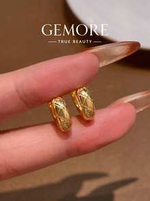 1 Pasang Anting Bertekstur Ukuran S, Desain Sederhana & Kasual, Hadiah Perhiasan Berkualitas Tinggi, Cocok untuk Pemakaian Sehari-hari Wanita - Anting bertekstur - View 1
