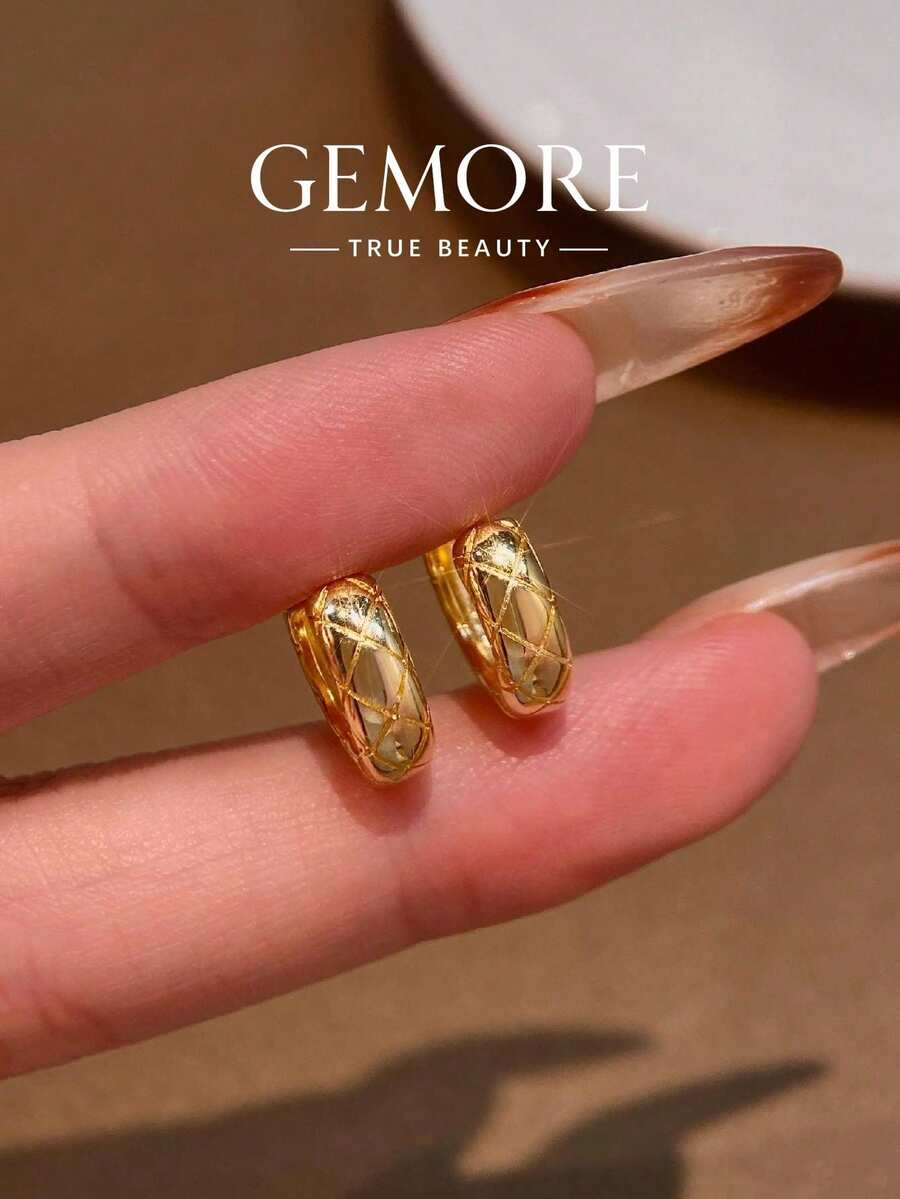 1 Pasang Anting Bertekstur Ukuran S, Desain Sederhana & Kasual, Hadiah Perhiasan Berkualitas Tinggi, Cocok untuk Pemakaian Sehari-hari Wanita - Anting bertekstur - View 1