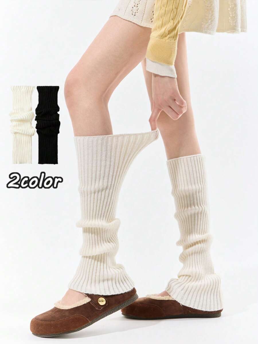 1 Pair Women's Vertical Striped Slouch Leg Warmers, Warm Knitted Leg Warmers, Thickened Versatile Leg Covers For Autumn/Winter - Multicolor - View 1