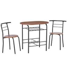 3-Piece Dining Table Set , Metal Frame Wood Top Breakfast Bar Table Set 2, Dining Table/Storage Shelf & 2 Chairs On-Site - White + Engineered Wood - View 9