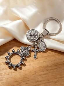 1pc Large Size Reinforced Multi-Pendant Keychain, Ring Rosary Keychain, Auspicious Keychain Ornament, Suitable For Bag Decoration - Multicolor - View 5