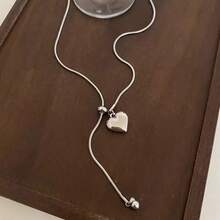 1pc Minimalist Style 3 Options Silver Heart Star Square Pull Necklace Women's New Niche Luxury Pendant Sweatshirt Chain Accessory Suitable For Men And Women Daily Use - Love - View 4