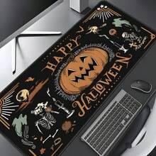 Vintage Halloween Oversized Mouse Pad, Black Background Pumpkin Skull Ghost Witch Print, Stitched Edge Soft Fabric Keyboard Desk Mat, Non-Slip Rubber Base, Gaming Office Desktop Decor Gift - View 3