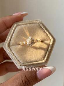 MADEONE 1件優雅女士鋯石戒指，訂婚婚禮派對日常佩戴週年紀念珠寶禮物 - 金色 - 查看 2